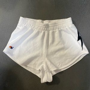 AV Nation White Bolt Sweat Shorts
